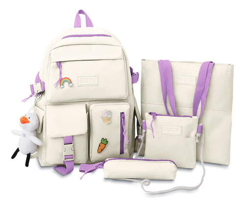 Set 4 Mochilas Bolsas Escolares Estudiante Tote Lapicera Kawaii Moda Viaje - Onda Shop Color Blanco
