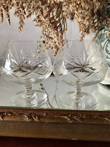 Imagen 5 de 9 de Antiguo Par De Copas Para Cognac De Cristal Tallado