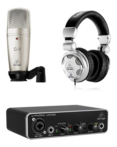 Microfono C1 +audifono +interfaz Behringer Umc22 De Estudio