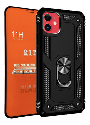 Funda Anillo Para iPhone Uso Rudo + Mica Cristal 21d 11h
