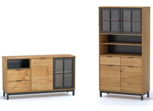  Aparador + Cristalero Alacena Buffet Modular Madera D Lcm