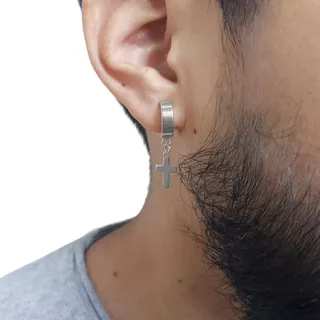 Aretes Cruz Perforación Oreja Hueco Acero Aro Hombre Mujer 2