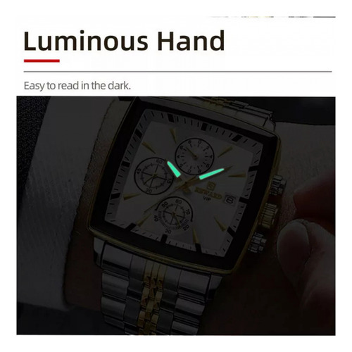 Reloj Cuadrado De Lujo De Acero Inoxidable Con Cronógrafo Re