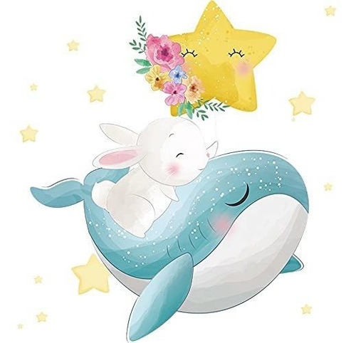 Cute Rabbit Bunny Wall Decals Diy Ocean Whale Star Pega...