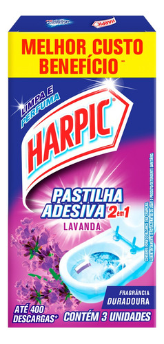 Pastilha adesiva 2 em 1 lavanda 3 unidades Harpic