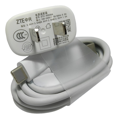 Cargador Zte 3 Amp Tipo C As Vs Blade Smart Lite Pro Ultra Blanco