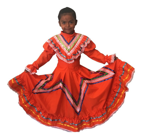 Vestido Jalisco Medio Vuelo Para Niña Tallas 8, 10 Y 12 Traje Regional Mexicano Guadalajara