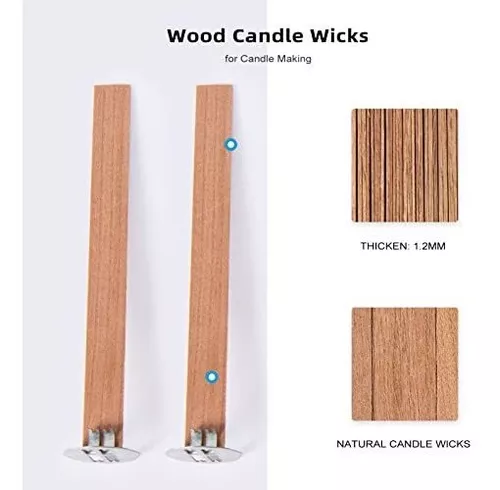 jimtinso Wooden Candle Wicks, 50 Sets Candle Making Wicks 5.1 x 0.5 inch Naturally Smokeless Wooden Candle Wicks Candle Cores with Iro