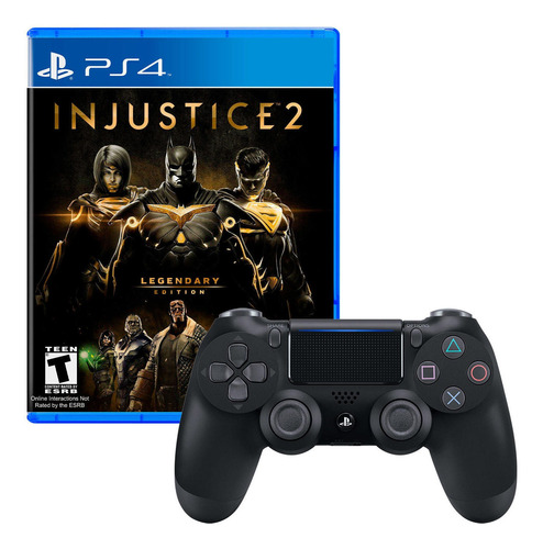 Mando Playstation 4 Dualshock Negro + Injustice 2 Legendary