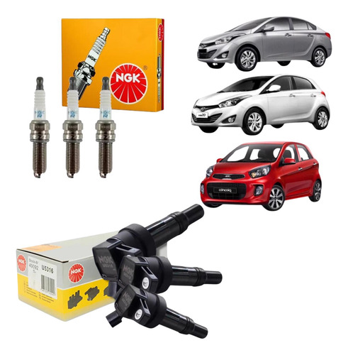 Kit 3 Bobinas + 3 Velas Hb20 1.0 Flex 2012 2013 2014 2015