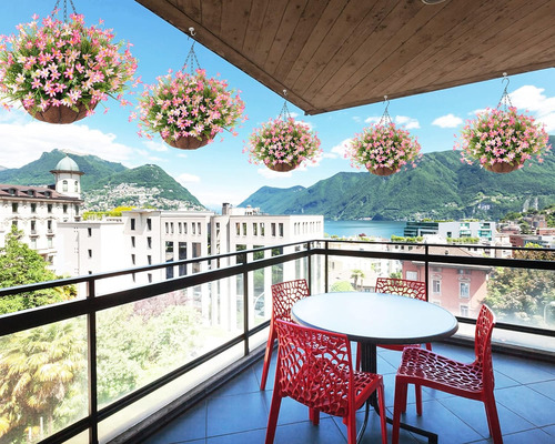 Ammyoo Flores Colgantes Artificiales Con Canasta, Arreglo De