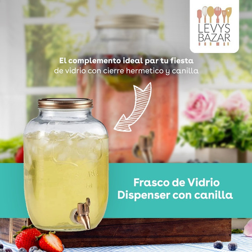 Imagen 2 de 9 de 2 Frascos Dispenser Canilla Vidrio 8 Litros Hermetico Jugos