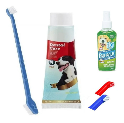 Cepillo De Dientes + Crema Dental + Enjuague Para Perros