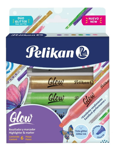 Resaltador Pelikan Duo Glow Glitter X 6 Uds