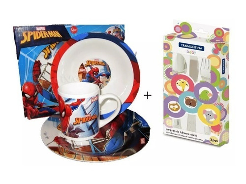 Set De Vajilla 3 Piezas, Spider Man+ Juego De Cubiertos 