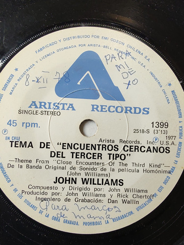Vinilo Single De John Williams Encuentros Del Tercer Ti(ac49