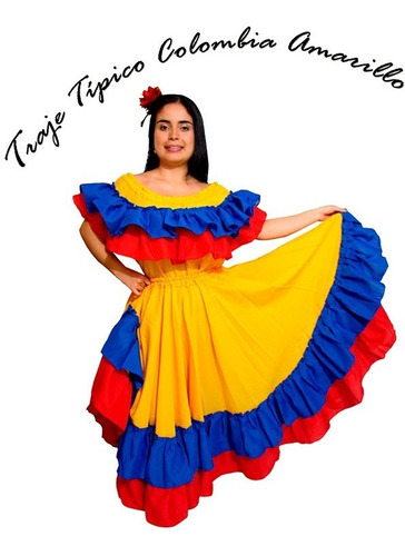 Traje Típico Cumbia Colombia Amarillo Tallas 6-8 Niña