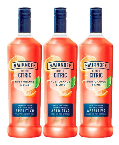 Vodka Smirnoff Bitter Citric Ruby Orange & Lime 700 Ml X3