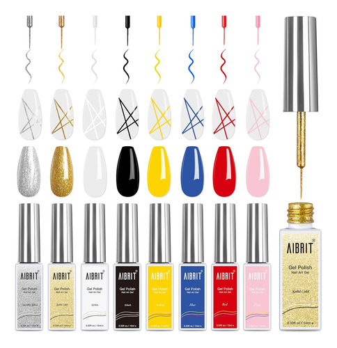Aibrit Juego De 8 Delineadores De Esmalte De Uñas, 10 Ml