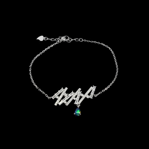 Pulseira Em Prata Rodinada Com Opala Negra E Zircônias