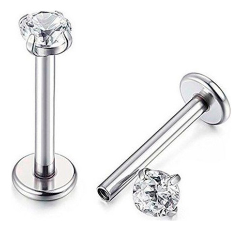 Piercing De Titânio Pedrinha De Luz Orelha Medusa Flat 2mm Cor Prateado