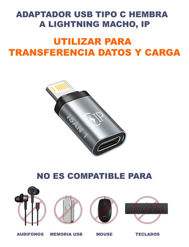 1pz Adaptador Usb Tipo C A Lightning Ip