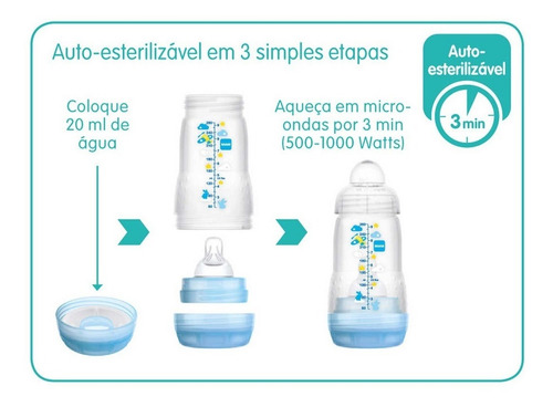 Mamadeiras Easy Start Dupla 260ml (2 + Meses) Neutra - Mam