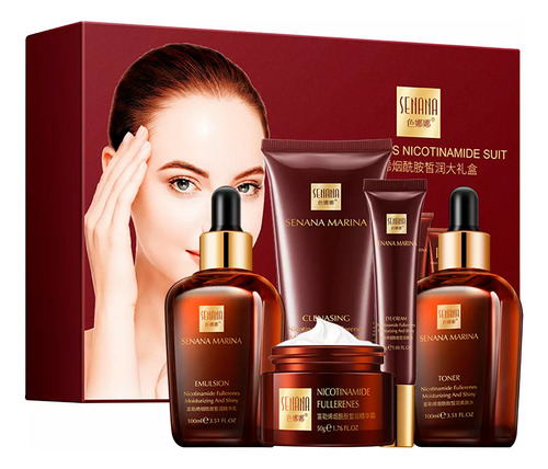 Set Cuidado Facial Senana Con Niacinamida Hidratante Aclarante Y Antimanchas Control De Grasa Y Acné Incluye Serum Crema Hidratante Emulsión Tónico Y Espuma Limpiadora