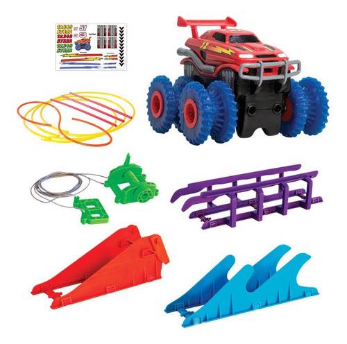 Monster Truck Trix Trux Acrobático Rampas Tirolesa Acessório Cor Colorido