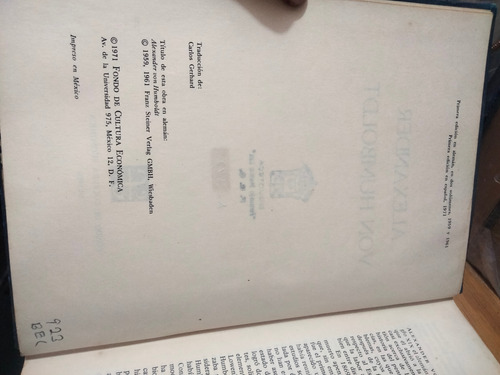 Alexander Von Humboldt. Hanno Beck. Primera Edición. (Usado)