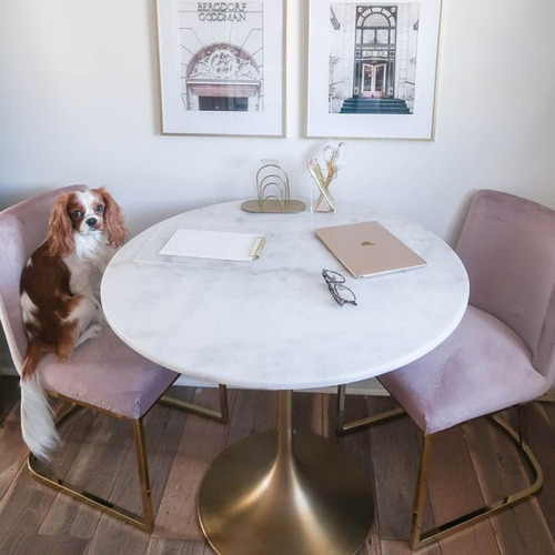 Mesa Jantar Tulipa Saarinen Redonda 120 Mármore Branco Extra