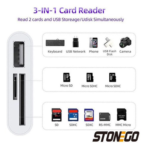 Leitor De Cartão Sd/tf 3 Em 1 Compatível Com Celulares