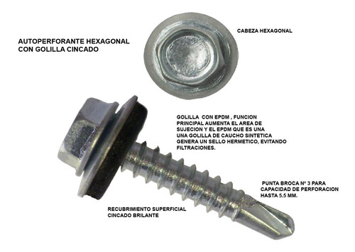 Tornillo Autoperforante Hexagonal Zinc 1/4 X 6 Pack 50 Un.