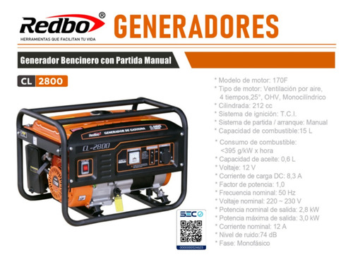 Generador Bencinero Con Partida Manual Max3000watts