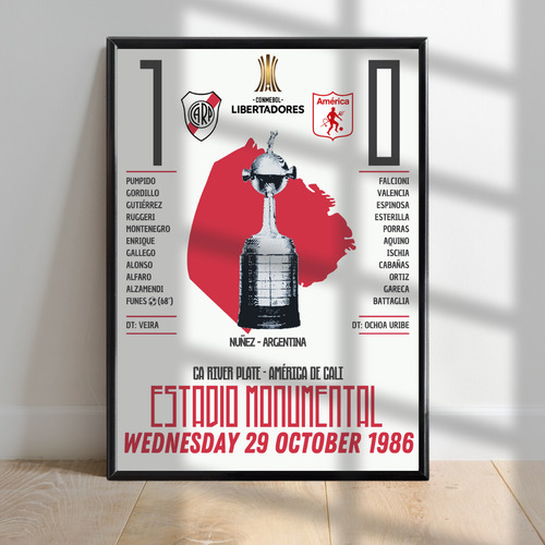 Cuadro River Plate Copa Libertadores 1986 C/vidrio 30x40cm Negro Negro