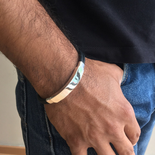 Imagen 7 de 10 de Pulsera De Caucho Con Plata 925 Para Hombre Agálea Joyería