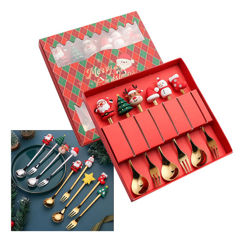 Juego De Tenedores De Cucharas De Navidad De 6 Estilo A