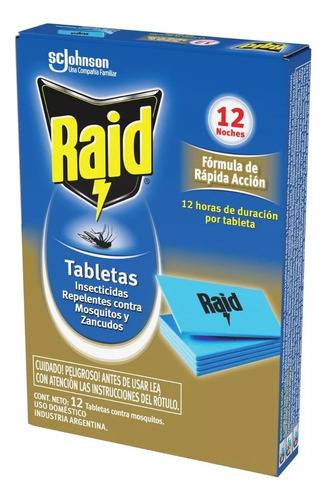 Tabletas Insecticida Raid Contra Mosquitos Caja X 12 U