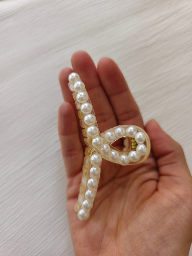 Gancho Pinza Broche Clip Pelo Grande Transparente Perlas Infinito