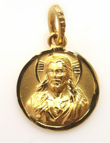 Medalla De Oro Macizo De 14k  Sagrado Corazon Satinado 14