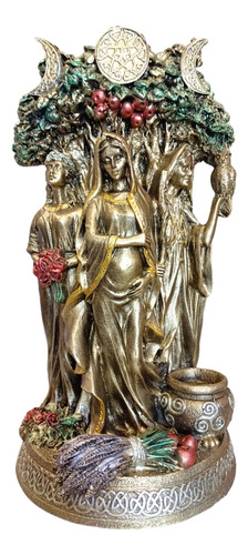 Diosa Hecate Triple Bajo Árbol Dorada 27cm Figura Decorativa