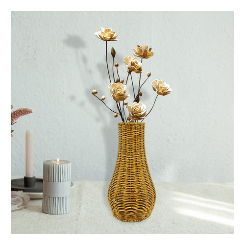 Florero De Ratán, Jarrones De Mimbre 19 Cm X 35 Cm X 9,5 Cm