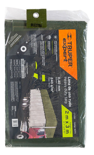 Lona Uso Rudo, Verde Olivo, 2 X 3 Metros, Truper Expert