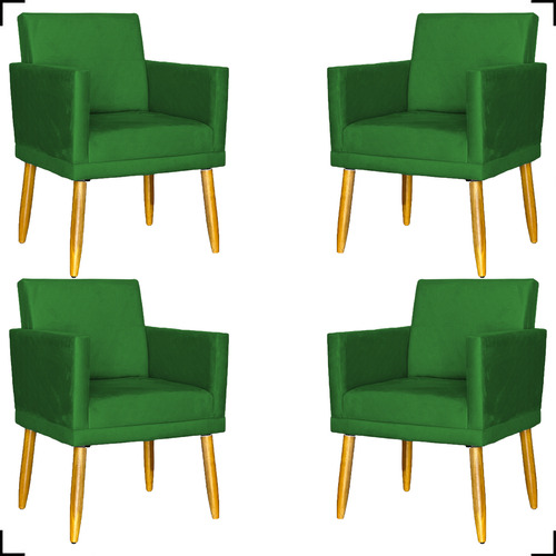 Kit 4 Poltronas Decorativas Para Recepção De Escritório Cor Verde Desenho Do Tecido Suede Liso