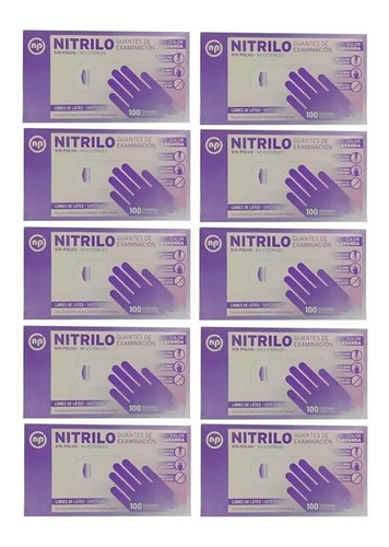 Guantes descartables antideslizantes NP color lavanda talle L de nitrilo en pack de 10 x 100 unidades