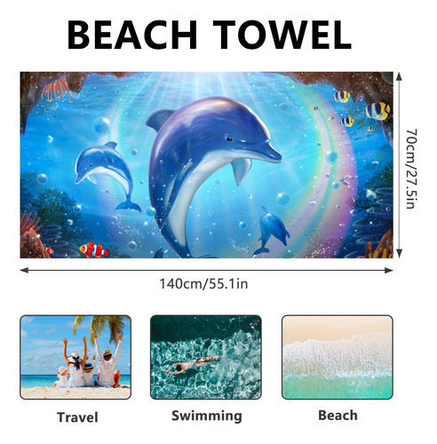 Toalla De Playa Con Estampado De Microfibra, Estilo Delfin1