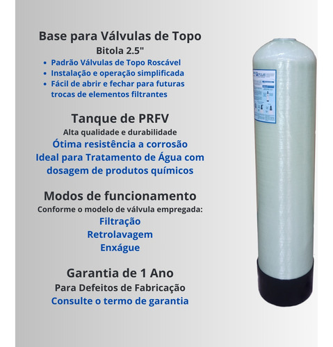 Filtro Central Água Potável Entrada Residencial Prfv 1500l/h