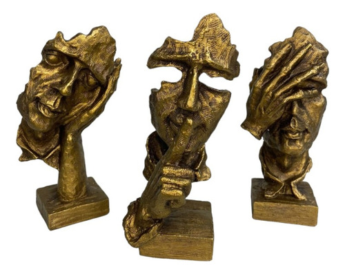 Esculturas Trios Sábios Cego Surdo Mudo 16cm Dour Env Resina