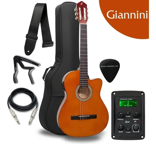 Violão Giannini eletroacústico natural com capa e acessórios