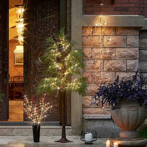 Ramas Iluminadas De Bayas Rojas Litbloom Con 80 Luces Led De